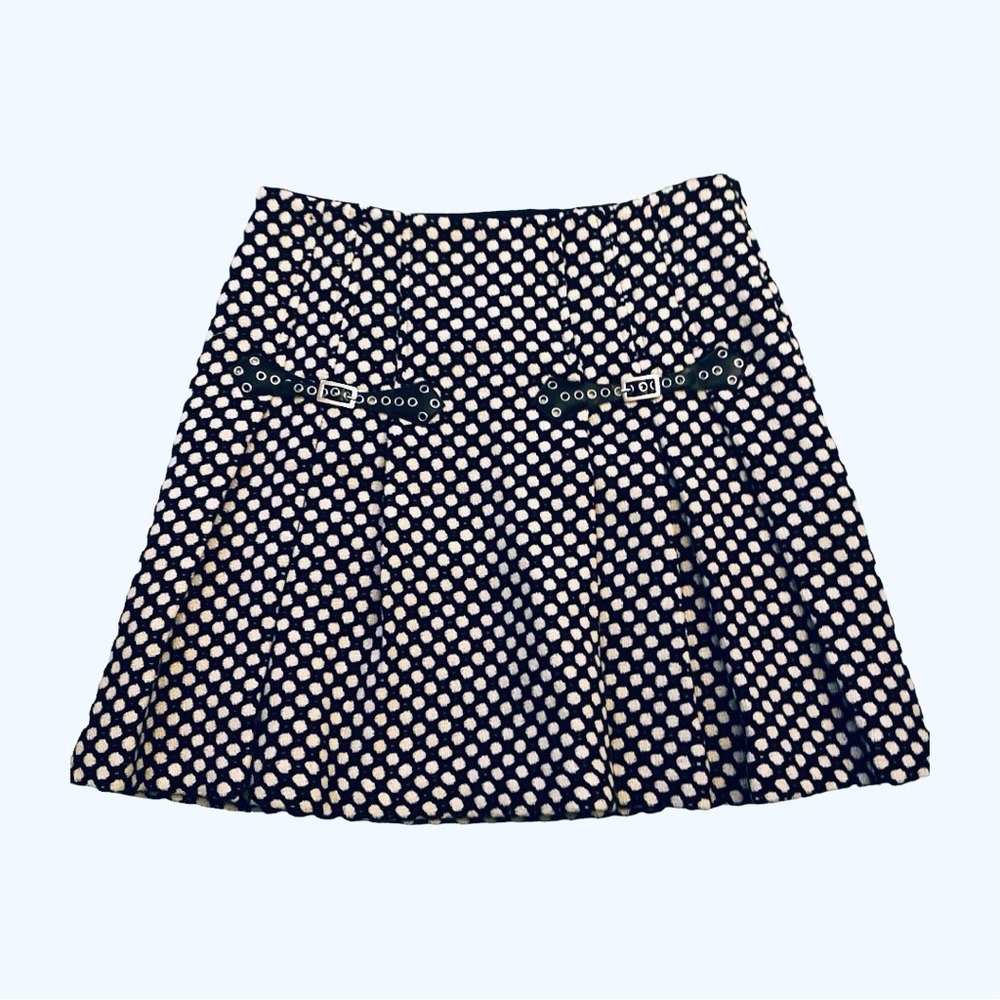 Tibi Wool Blend Dot Grommeted Pleated Mini Skirt
